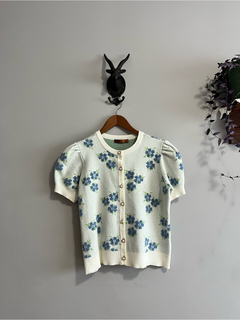 Belldini Floral Puff Sleeve Knit Cardigan Size Large